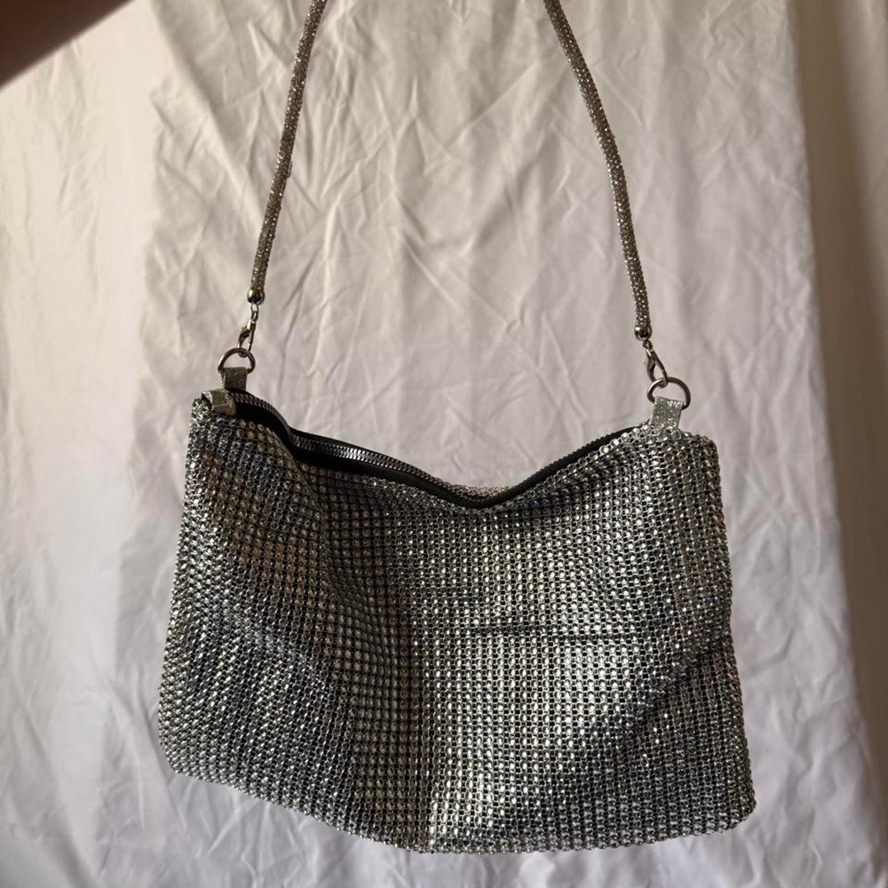 Silver chainmail purse with rhinestone detailing